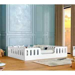 Cama Casal Montessoriana Helo com Grade de Proteção MDF Branco Hêlo Móveis Cama Casal Montessoriana Helo com Grade MDF Branco Hêlo Móveis