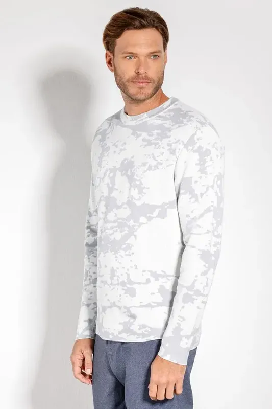 Tricot Manga Longa Jacquard Camuflado Cinza Com Gelo - G