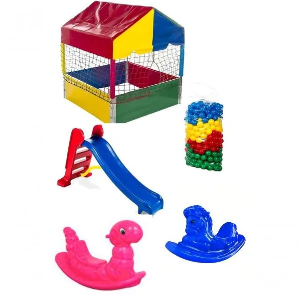 Kit Playground Infantil Piscina 1,00m com 500 Esferas Coloridas e Escorregador Médio e 2 Gangorras G1 Rotoplay Kit Playground Piscina 1,00m 500 Esferas Coloridas Escorregador 2 Gangorras G1 Rotoplay
