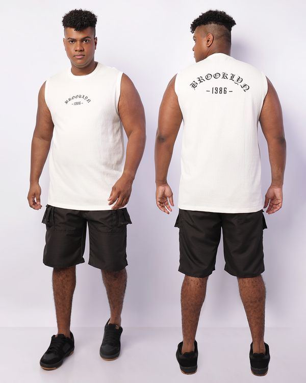 Regata Plus Size Masculina Texturizada Off White G2