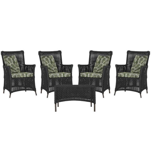 4 Poltronas E 1 Mesa Igapó Alumínio Marrom Corda Náutica E5 Preto