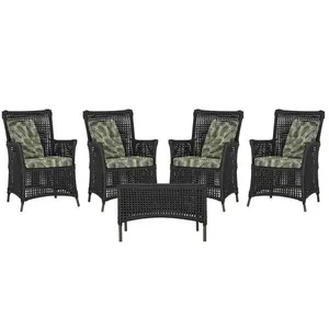 4 Poltronas E 1 Mesa Igapó Alumínio Marrom Corda Náutica E5 Preto