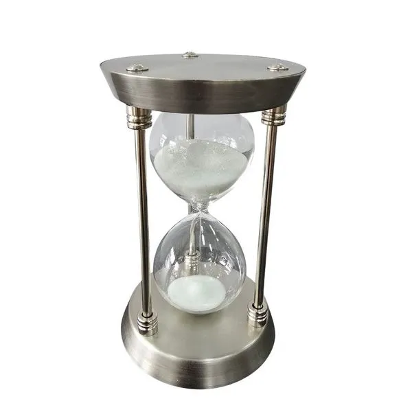 Ampulheta Decorativa 15 Minutos Base Metal Prata com Areia Branca 17cm para Escritório e Sala Braswu Ampulheta Decorativa 15 Minutos Base Metal Prata com Areia Branca 17cm Braswu