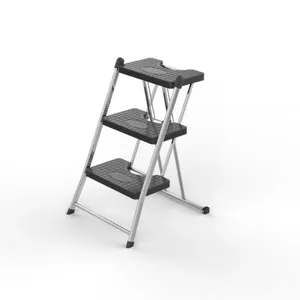 Escada Doméstica Alcance 3 Degraus Aço-Carbono Cromada Pés Antiderrapantes Dobrável 120kg Anodilar Escada Doméstica Alcance 3 Degraus Aço-Carbono Cromada Dobrável 120kg Anodilar
