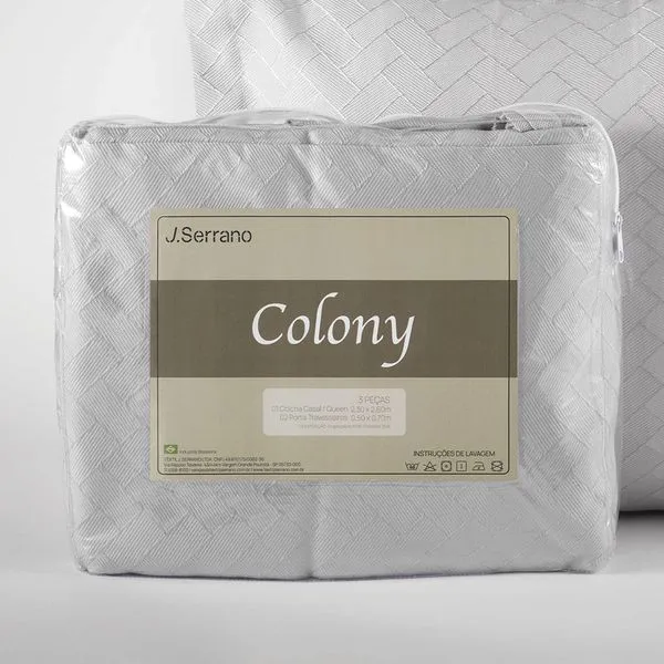 Kit Colcha Queen Colony Bricks 3 Peças Prata 230x260cm B62893759010 - Jc Serrano