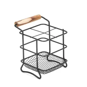 Porta Talheres Eco Design Aço E Madeira Preto 16,5x14,5x14,5cm 0455 - Arthi