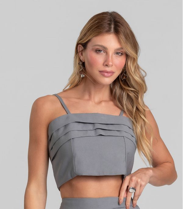 Blusa Cropped Feminina De Alça Regulável Dianna Cinza G