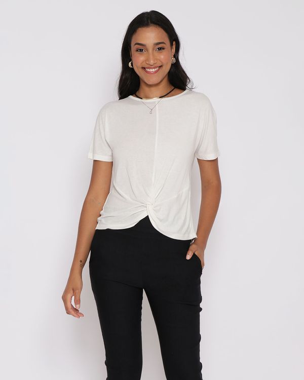 Blusa Feminina Drapeada Manga Curta Off White M
