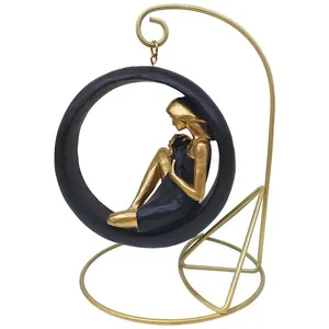 Enfeite Decorativo Mulher No Balanço Resina Ferro Dourado E Preto 12x12x18cm LM2861 - honeyhome