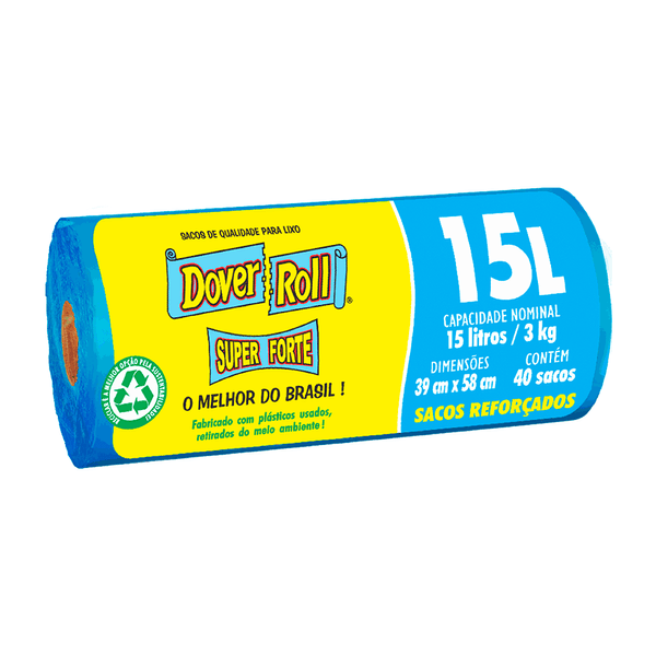 Saco de Lixo Super Forte Azul 15 Litros Litros Dover Roll - 40 unidades