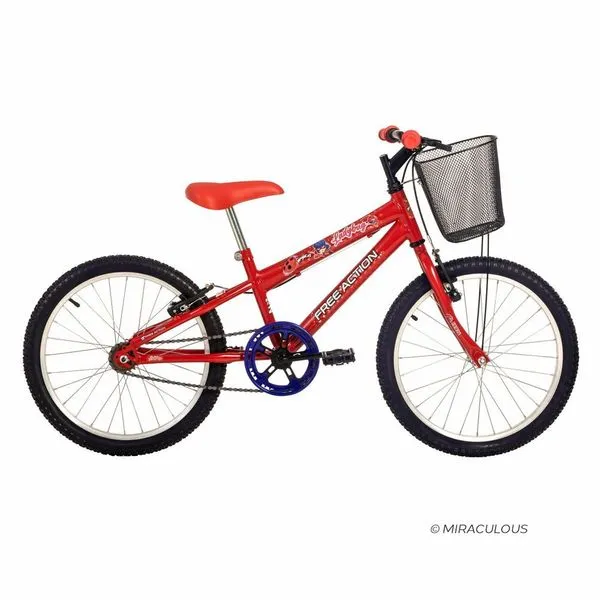 Bicicleta Infantil Aro 20 Lady Bug & Miraculous com Cesta Freio V-Brake Vermelho Coke Free Action Bicicleta Infantil Aro 20 Lady Bug & Miraculous V-Brake Vermelho Coke Free Action