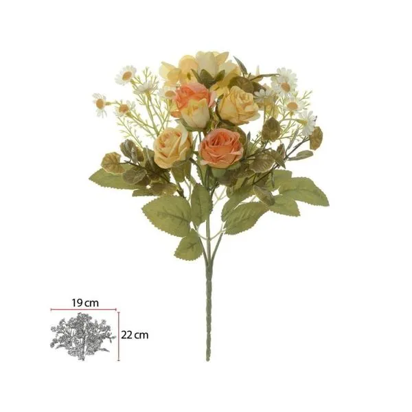 Buquê Artificial Rosa Hortênsia Florarte Amarelo Outono 30cm (MP)