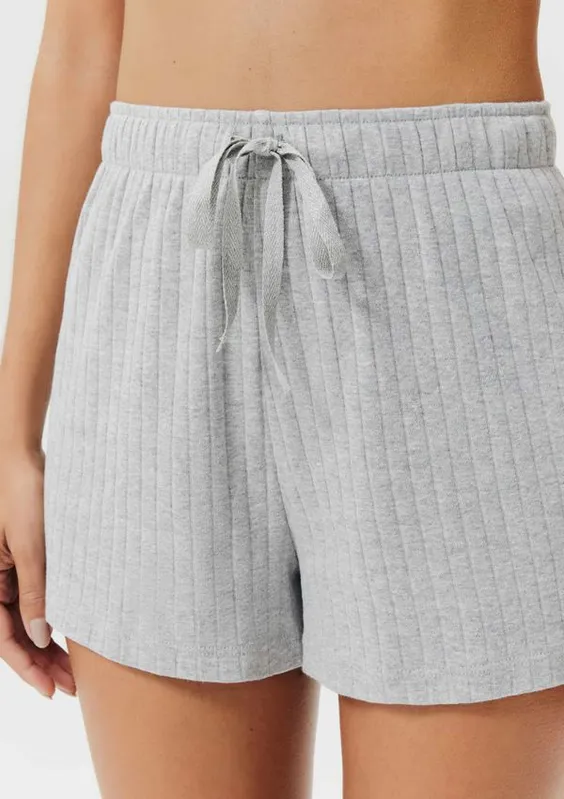 Shorts Avulso Em Ribana Canelada - Cinza G
