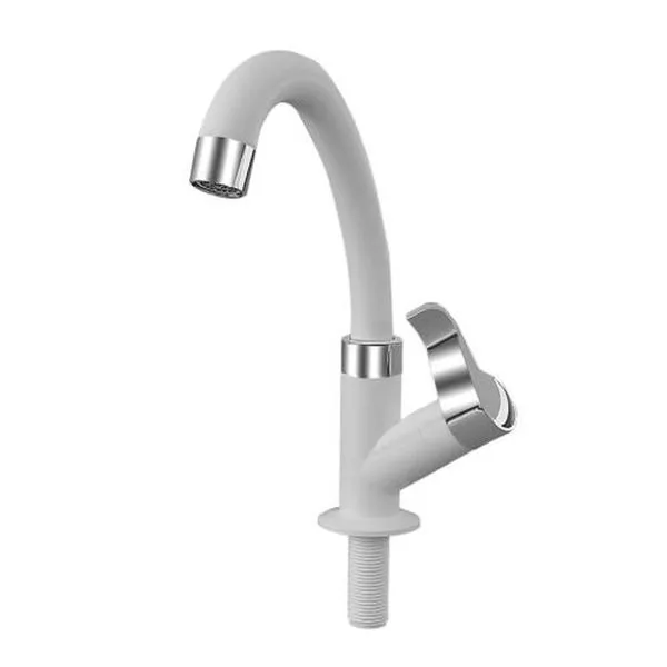 Torneira para Lavatório de Mesa Baixa Orquídea Bica Móvel em Plástico Abs Acabamento Branco e Cromado Socel Torneira para Lavatório de Mesa Baixa Orquídea Bica Móvel Abs Branco e Cromado Socel