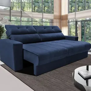 Sofá 3 lugares Cama Clean Retrátil e Reclinável Inbox Clean Azul