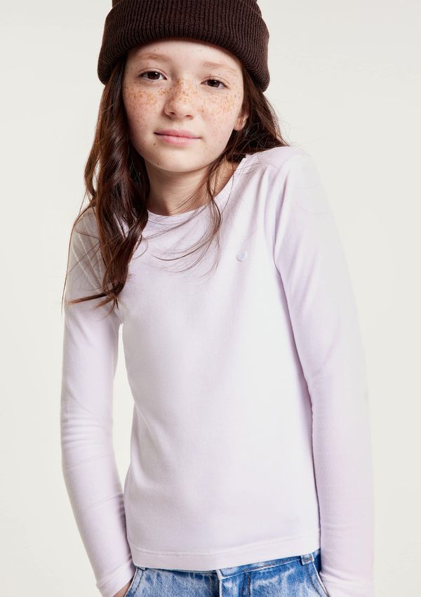 Blusa Básica Infantil Menina Manga Longa Com Patch Hering Kids - Branco 016