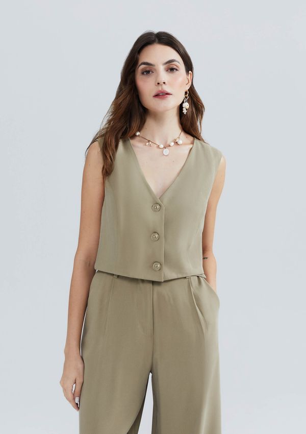 Colete Feminino Cropped Em Viscose - Caqui XP