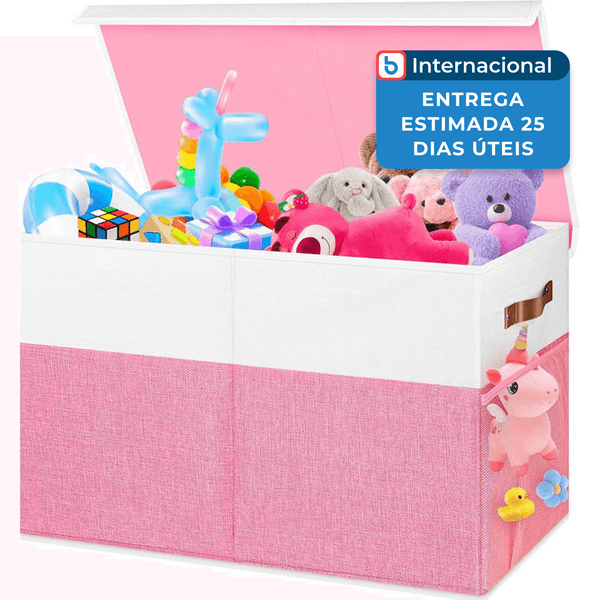 Baú Para Brinquedos Grande E Dobrável Mabahoo Rosa/Branco A-MBI