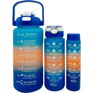 Garrafa para Água Kit 3 Peças Treino Academia com Frases Motivacionais Bpa Free 2L 900ml 300ml Azul e Laranja Garrafa para Água Kit 3 Peças Treino Academia com Frases Motivacionais 2L 900ml 300ml Azul e Laranja