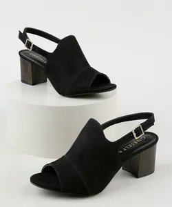 Sandal Boot Feminina Oneself Salto Grosso Médio em Suede Preta 36