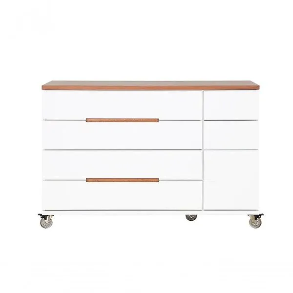 Cômoda Infantil Crescer Sleeper 7 Gavetas em MDF com Puxador Usinado Branco e Madeira com Rodízios Cômoda Infantil Crescer Sleeper - Branca E Madeira