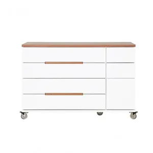 Cômoda Infantil Crescer Sleeper 7 Gavetas em MDF com Puxador Usinado Branco e Madeira com Rodízios Cômoda Infantil Crescer Sleeper - Branca E Madeira