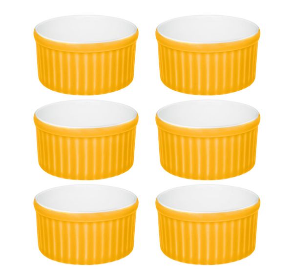 Jogo de 6 Ramequins 10x5 Cm 180 Ml Amarelo E Branco