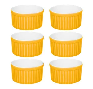 Jogo de 6 Ramequins 10x5 Cm 180 Ml Amarelo E Branco