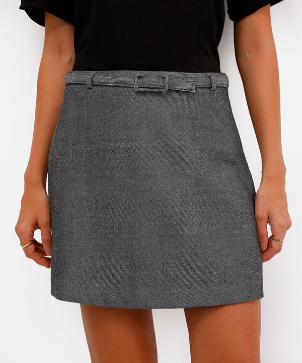 short saia feminino de alfaiataria cintura alta com cinto cinza 42