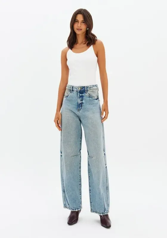 Calça Jeans Baggy Balloon Cintura Média Azul 36