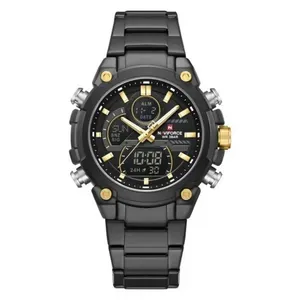 Relógio Esportivo Masculino Multifuncional Analógico e Digital em Aço Inoxidável 3atm Preto Dourado Naviforce Relógio Esportivo Masculino Analógico e Digital em Aço Inoxidável 3atm Preto Dourado Naviforce