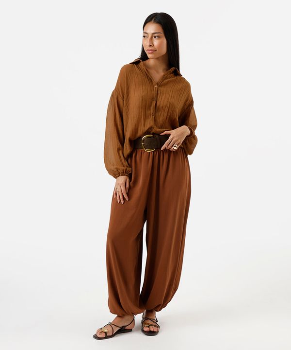calça balloon feminina texturizada marrom 36