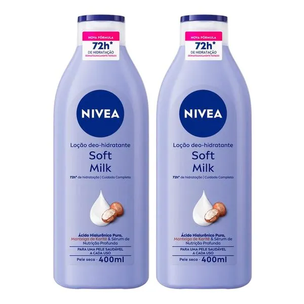 Kit Creme Hidratante Corporal Nivea Body Soft Milk 400ml - 2 Unidades