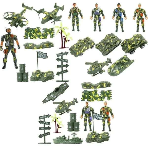 Kit de Brinquedos Militares em Miniatura com Veículos Soldados e Acessórios Cenário 35 Peças Plástico ABS Kit Brinquedos Militares em Miniatura com Veículos Soldados e Acessórios 35 Peças Plástico ABS