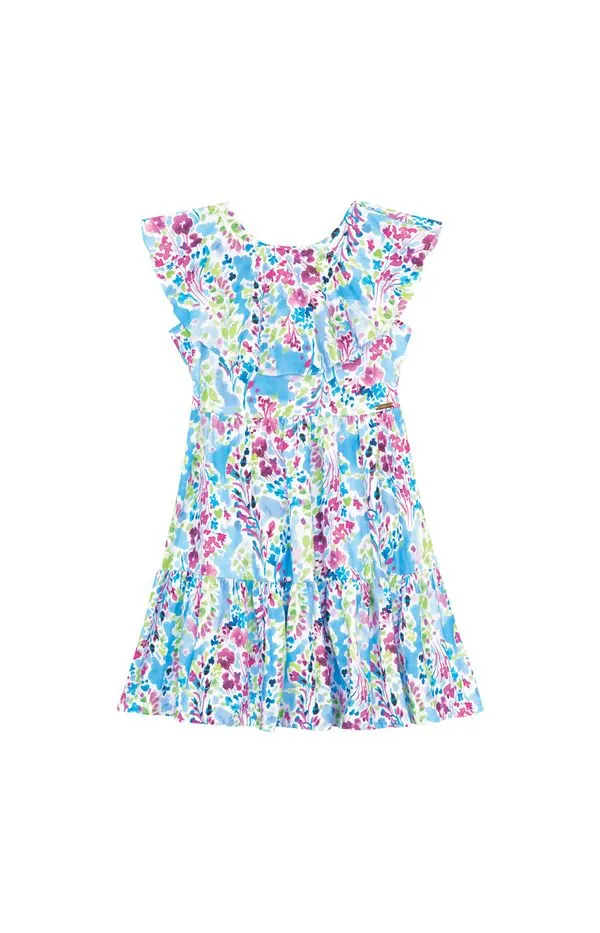 Vestido Menina Estampa Floral Em Algodão Com Elastano - Carinhoso Azul - 4