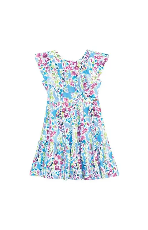 Vestido Menina Estampa Floral Em Algodão Com Elastano - Carinhoso Azul - 4