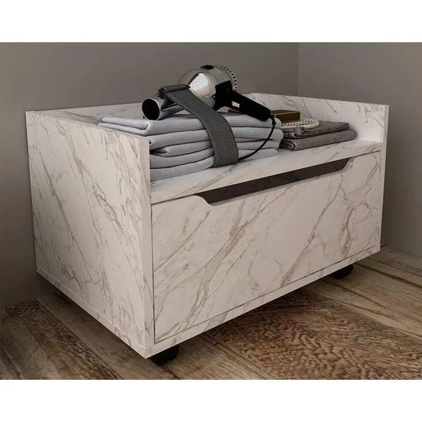 Gabinete Banheiro Suspenso c/Rodizio BN3647 s/ Cuba c/1 Gaveta 60cm Mármore Branco Tecno Mobili