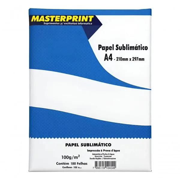 Papel Sublimático Masterprint 100g A4 Fosco Pacote com 100 Folhas Branco Papel Sublimático Masterprint 100g A4 Fosco 100 Folhas Branco