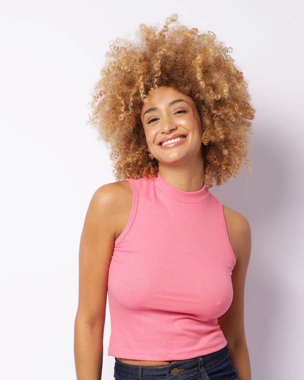 Regata Feminina Canelada Gola Alta Rosa P