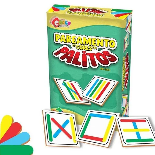 Jogo Educativo Pareamento de Cores em MDF com 15 Cartas e 60 Peças Coloridas Carlu Brinquedos Jogo Educativo Pareamento de Cores MDF 15 Cartas 60 Peças Carlu