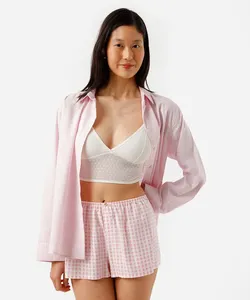 short de pijama feminino avulso em viscose xadrez rosa GG