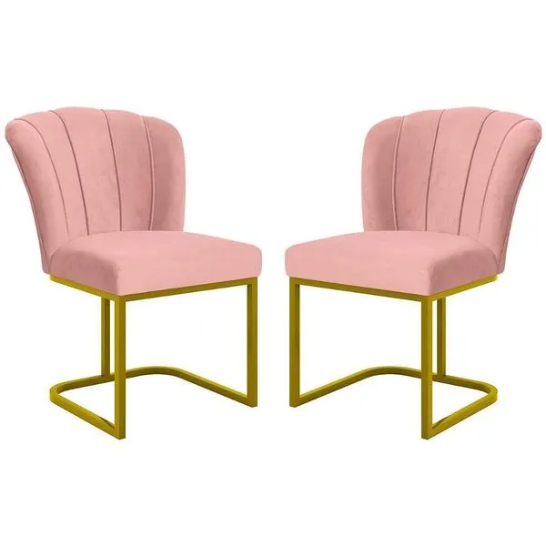 Kit 2 Cadeiras Poltrona Flor Pés Metal Dourado Mesa Quarto Cozinha Rosa