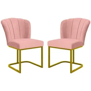 Kit 2 Cadeiras Poltrona Flor Pés Metal Dourado Mesa Quarto Cozinha Rosa