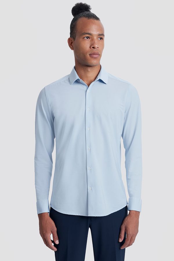 Camisa Manga Longa Slim em Malha Tech Azul Claro - P