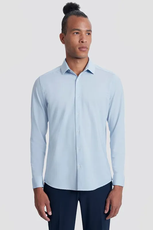 Camisa Manga Longa Slim em Malha Tech Azul Claro - P