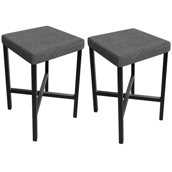 Kit 02 Banquetas Baixa Bar Cozinha Sala De Jantar Preto Stella L02 Linho Cinza Escuro - Lyam Decor