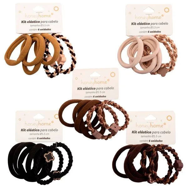 Kit Elásticos Para Cabelo 6 Peças Poliamida Sortido LM4149 - honeyhome