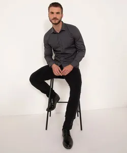 camisa de algodão slim manga longa cinza claro GG