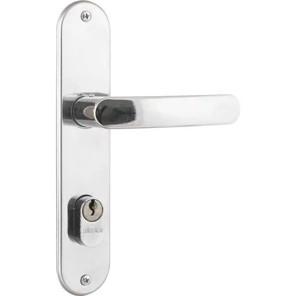 Fechadura Externa Premium 2600-71 com Maçaneta Curva para Porta Inox Polido Inox Aliança Importação Fechadura Externa Premium 2600-71 para Porta Inox Polido Inox Aliança Importação