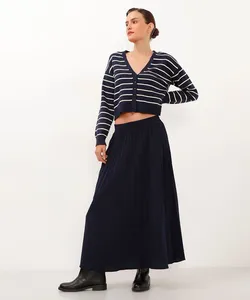 saia midi plissada azul M